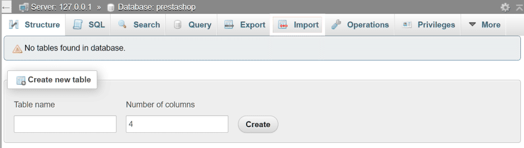 Importer la base de données prestashop