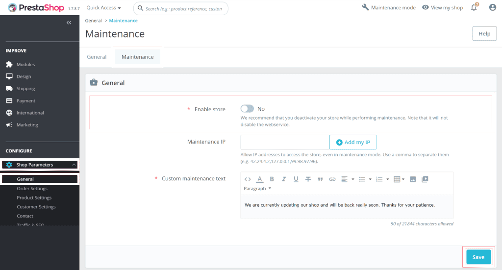 Mettre votre boutique en mode maintenance